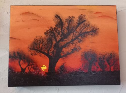 arbres au couche de soleil